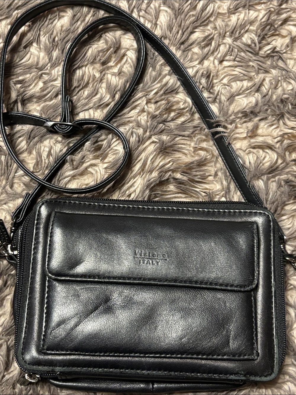 Visione Italy Black Italian Leather Messenger Crossbody